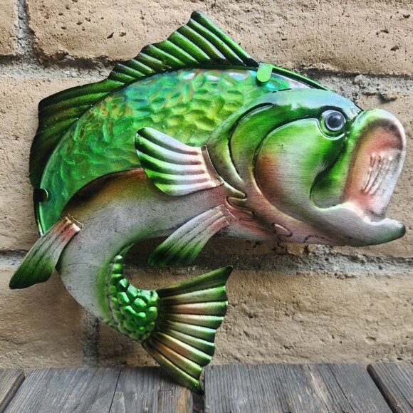 11.25" Largemouth Bass Metal Art Wall Sculpture in Metal and Glass - Picture 3 of 5